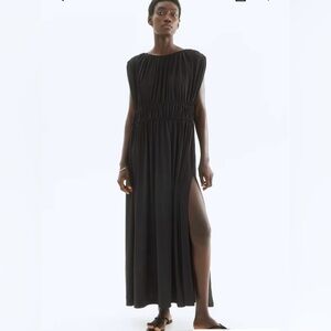 NWT H&M Draped Drawstring  Black Maxi Dress with Side Slit.  XL. Sold out